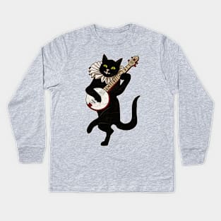 Vintage Cat Playing Banjo Kids Long Sleeve T-Shirt